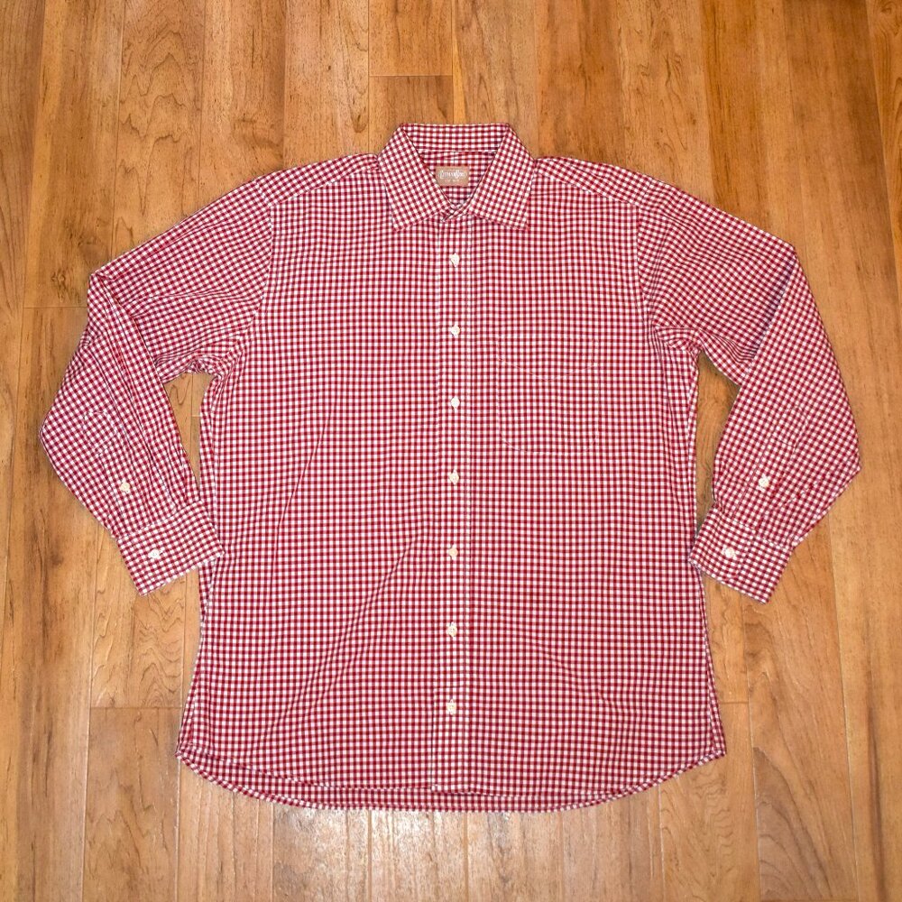 Gitman Brothers Red/White Gingham Check Button Up… - image 1